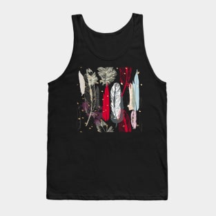 Feathers Pattern, Red Pink, Blue Grey and Gold Specks Tank Top